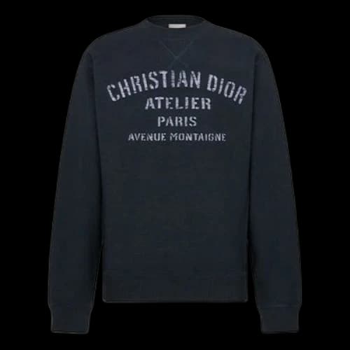 DIOR Lettered Round Neck Pullover Sweater For Men Navy
