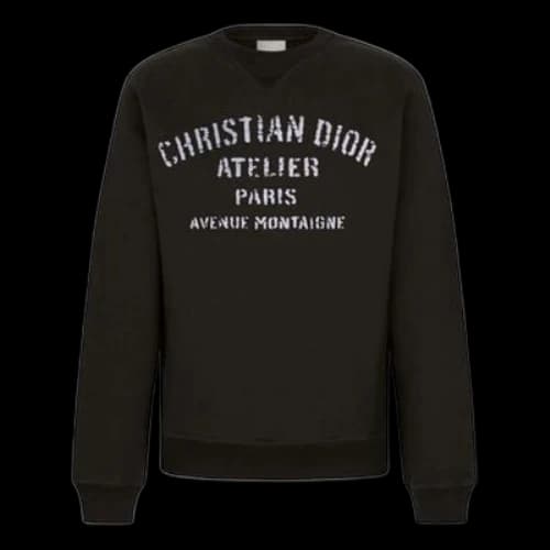 DIOR Christian Aior Atelier Logo Over-Sized Pullover Neck Sweater For Men Black