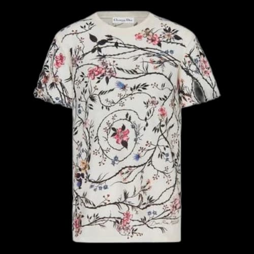 DIOR Rosa Mutabilis Print Plain Knit Unisex White