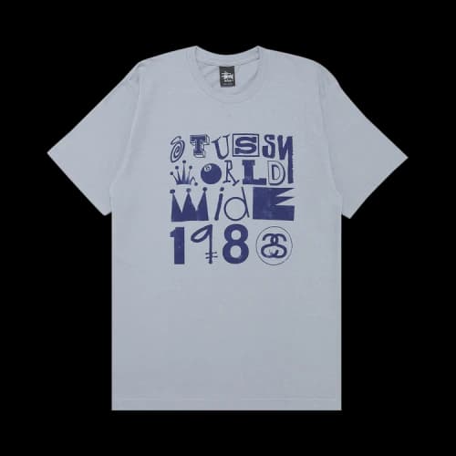 Stussy World Wide 1980 Multifont Tee 'Periwinkle Blue'