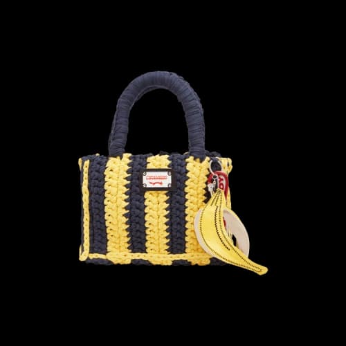 Charles Jeffrey Loverboy Knitted Bucket Bag 'Navy/Yellow'