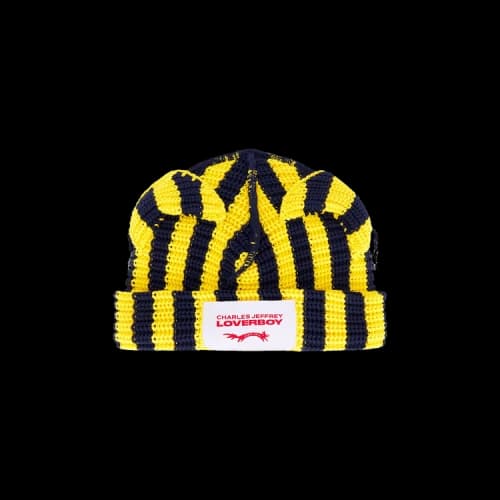 Charles Jeffrey Loverboy Chunky Ears Beanie 'Yellow/Navy Stripe'