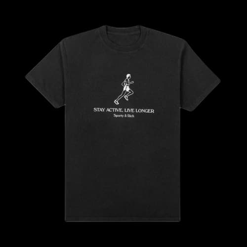 Sporty & Rich Live Longer T-Shirt 'Black/White Print'