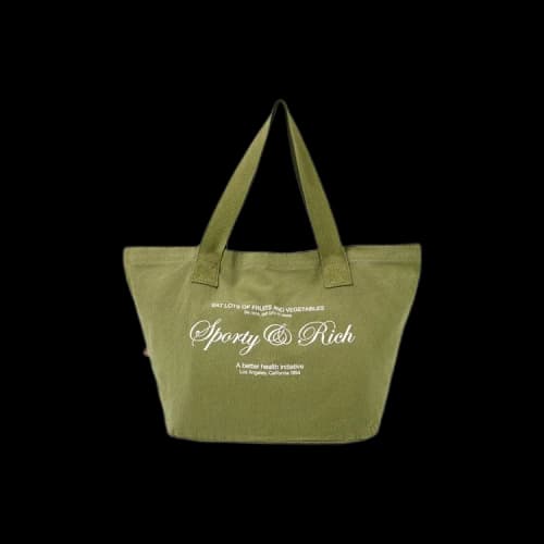 Sporty & Rich Script Logo Tote Bag 'Olive/White'