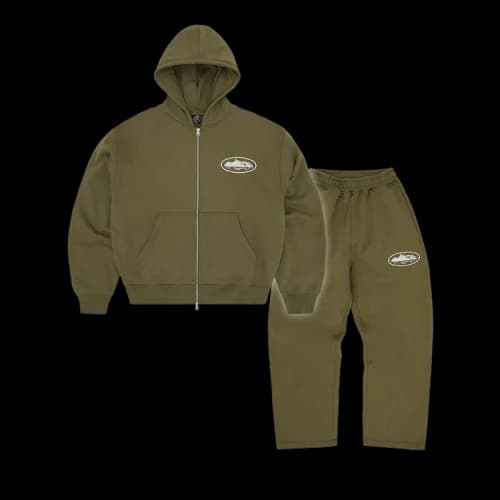 Corteiz Island Puff Print Tracksuit 'Olive'