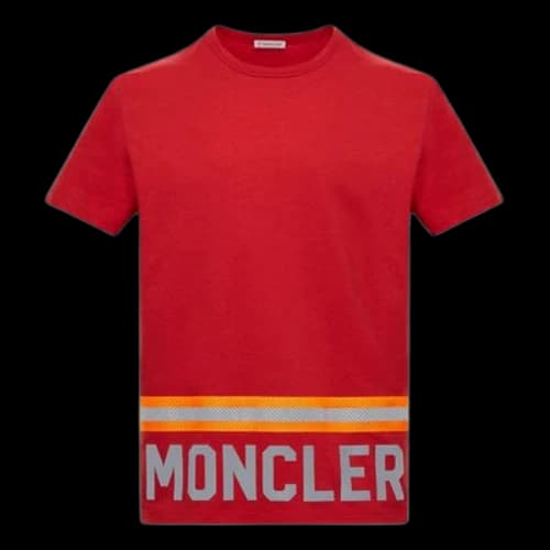 Moncler Stripe Alphabet Logo Printing Short Sleeve Red