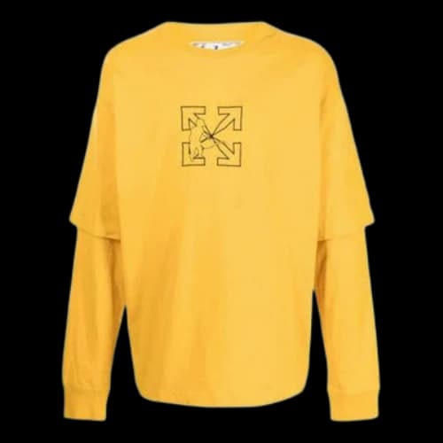 Off-White SS21 Logo Printing Solid Color Cotton Round Neck Long Sleeves Ordinary Version Yellow