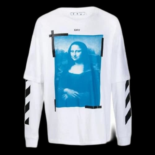Off-White Mona Lisa Printing Round Neck Long Sleeves Loose Fit White T-Shirt