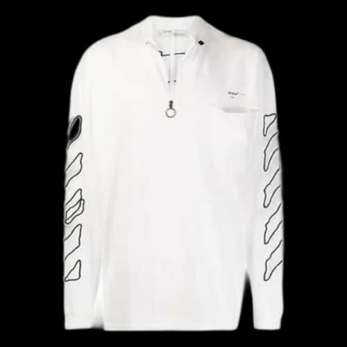 Off-White SS21 Arrow Logo Pattern Half Zipper Long Sleeves Loose Fit White