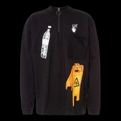 Off-White Pattern Printing Round Neck Long Sleeves Loose Fit Black