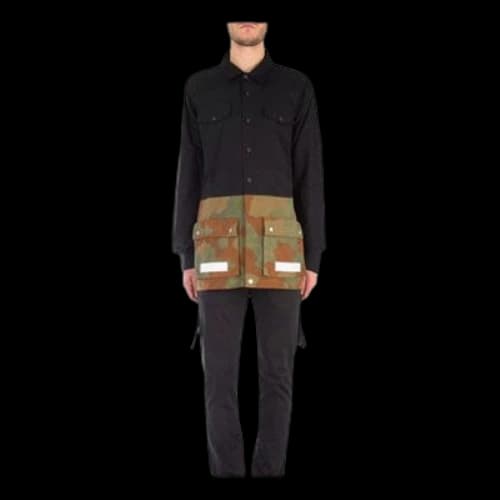 Off-White SS21 Camouflage Colorblock Buckle Long Sleeves Jacket Loose Fit Black