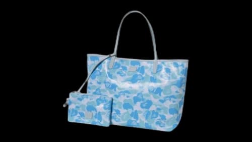 BAPE BABY LISA ABC CAMO Camouflage Pattern Tote Bag Blue