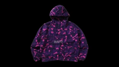 BAPE Crinkle Effect Color Camo Half Zip Hoodie Jacket Royal Purple