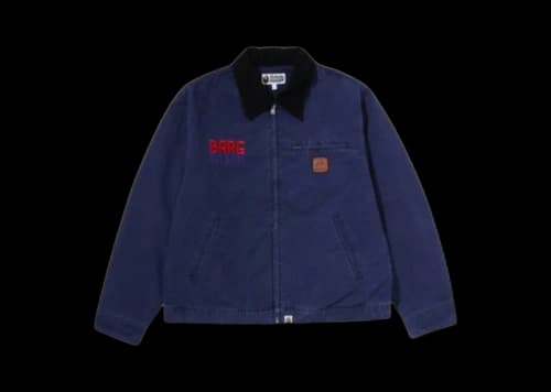 BAPE Embroidered Logo Zip Up Work Jacket Navy Blue