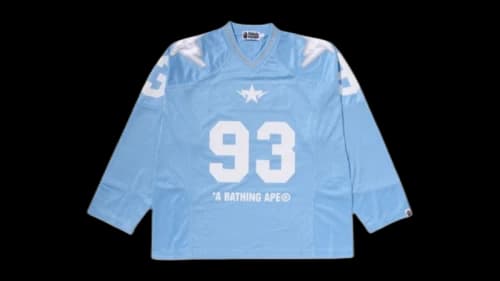 BAPE Line Camo Multi Logo Cropped Fit Football Jersey Sky Blue