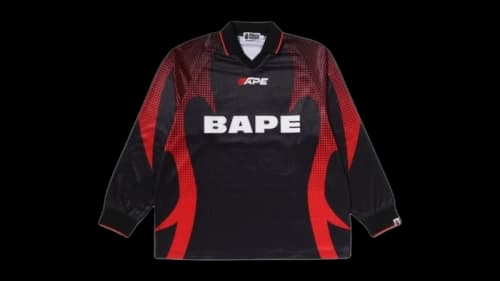 BAPE Ape Flame Monogram Jacquard Logo Relaxed Fit Football Jersey Black