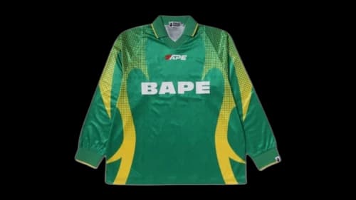 BAPE Ape Flame Monogram Jacquard Logo Relaxed Fit Football Jersey Emerald