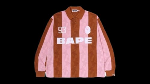 BAPE STAStripe Pattern Jacquard Multi Logo Relaxed Fit L/S T-shirt Camel