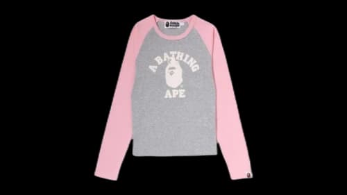BAPE College Raglan Cropped L/S T-shirt Grey/Pink