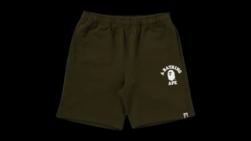 BAPE College Sweat Shorts Army Green