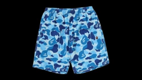 BAPE ABC Camo Ape Head One Point Beach Shorts Blue
