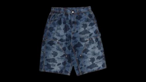 BAPE 1st Camo Double Knee 13 Oz Relaxed Fit Denim Shorts Indigo