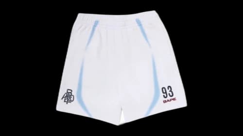 BAPE Heavy Wash Hand Draw Football Logo Relaxed Fit Sweat Shorts White