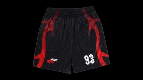BAPE Ape Flame Monogram Jacquard Relaxed Fit Football Shorts Black