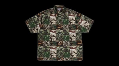 BAPE Ape Head One Point Camo Patchwork Short Sleeve Shirt Army Green
