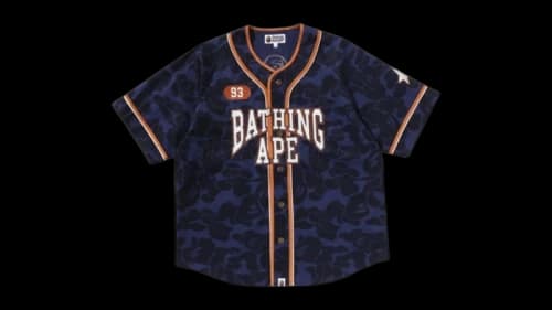 BAPE Solid Camo Multi Logo Baseball Short Sleeves Shirt Navy Blue