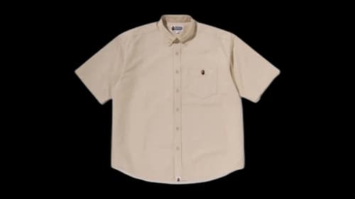 BAPE One Point Line Camo Jacquard Oxford Short Sleeves Shirt Beige