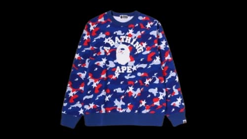 BAPE Sta Strike Camo College Crewneck Sweatshirt Blue