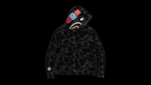 BAPE ABC Camo Crochet Relaxed Fit Shark Full Zip Hoodie Black