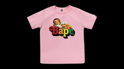 BAPE Kids 3D Milo Junkfood On BAPE Logo Tee Pink