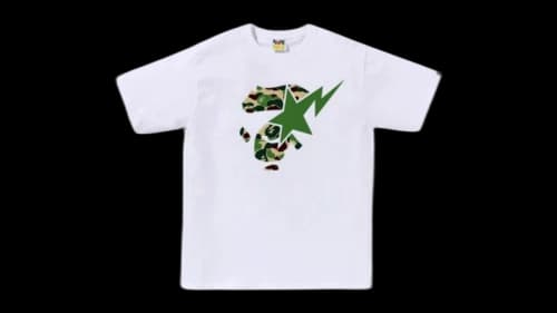 BAPE ABC Army Green Camo Ape Face STA Tee (SS26) White