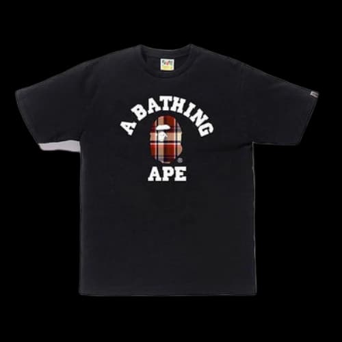 BAPE Plaid Ape Head Pattern Round Neck Short Sleeve Black