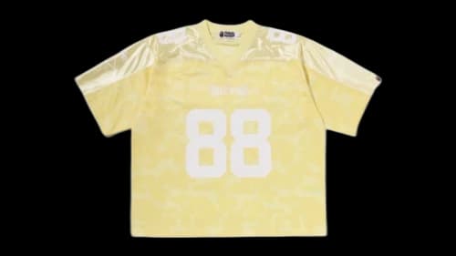 BAPE Solid Camo Multi Logo Relaxed Fit Football Jersey T-shirt Pastel Yellow
