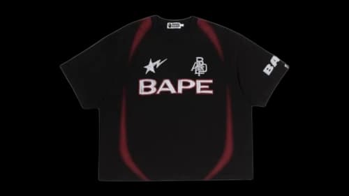 BAPE Heavy Wash Hand Draw Football Multi Logo Relaxed Fit T-shirt Black