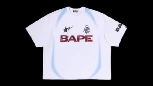 BAPE Heavy Wash Hand Draw Football Multi Logo Relaxed Fit T-shirt White