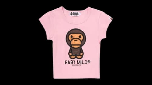 BAPE Baby Milo Crystal Stone Cropped Tee Pink