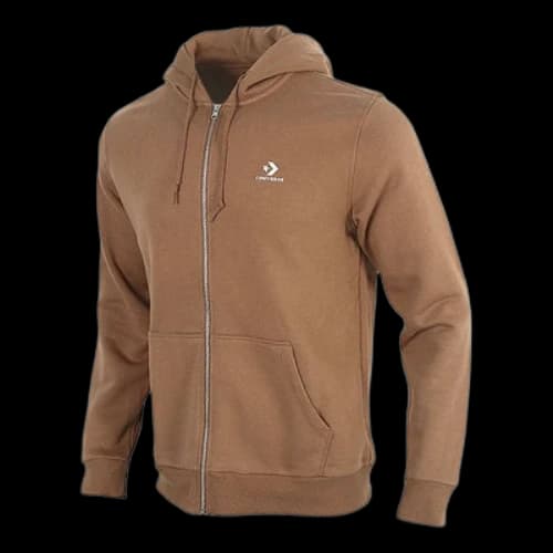 Converse Zipper hooded Fleece Lined Cardigan Knit Jacket Brown