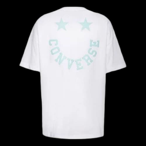 Converse Back Alphabet Smiling Face Printing Short Sleeve Couple Style White