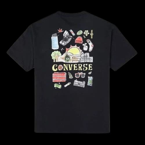 Converse Back Graffiti Cartoon Printing Loose Casual Round Neck Short Sleeve Black