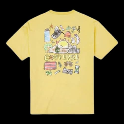 Converse Back Graffiti Cartoon Printing Loose Casual Round Neck Short Sleeve Gold T-Shirt