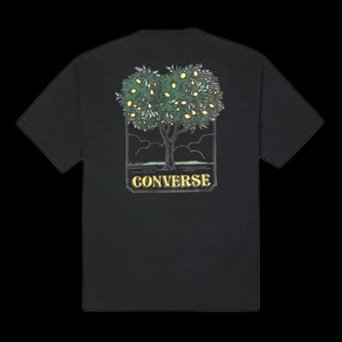 Converse Printing Loose Sports Round Neck Short Sleeve Black
