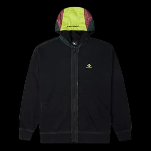 Converse Contrast Color Stitching Zipper Hooded Jacket Couple Style Black