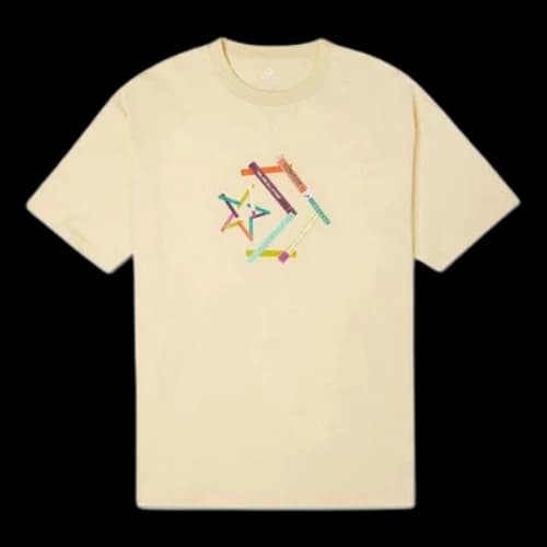 Converse Pattern Printing Sports Round Neck Short Sleeve Light Yellow T-Shirt