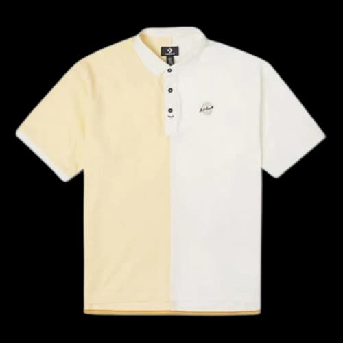 Converse Splicing Colorblock Lapel Short Sleeve Cream Yellow Polo Shirt