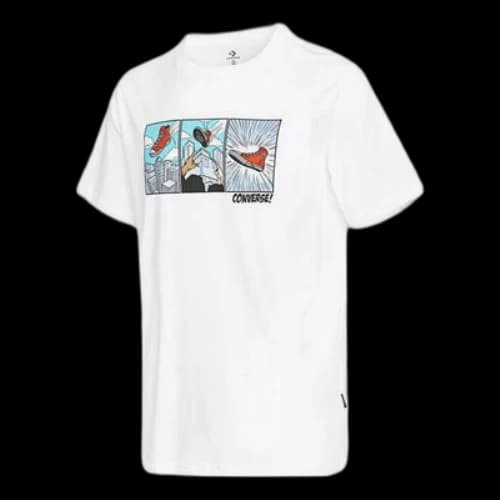 Converse Solid Color Chest Pattern Printing Round Neck Short Sleeve White