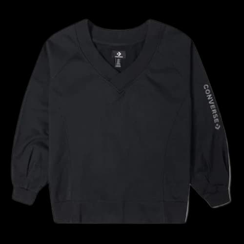 Converse Solid Color Loose Knit V neck Hoodie Black (Women's)